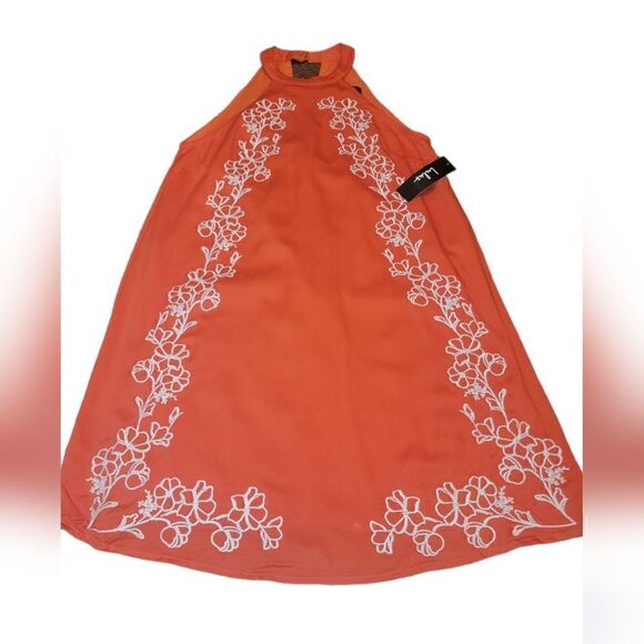 NWT Lulus Fabiola Coral Orange Embroidered Halter Shift Dress S - Picture 5 of 14